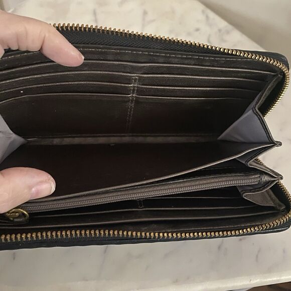 COACH Madison Gathered Leather Large Accordion Zip Around Wallet Black - Picture 10 of 11